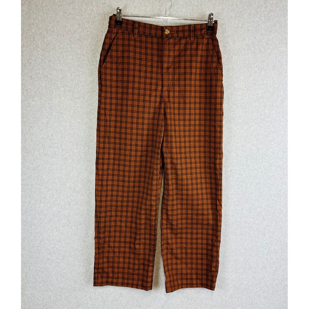 Levi's Womans Small Straight Leg Pants Plaid High Elastic Waist Brown Black - Picture 2 of 12